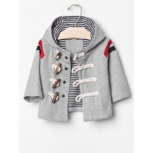 Baby GAP Boys Size 6-12 Month NEW Gray Stripe Hood Spring Toggle Coat Jacket $45